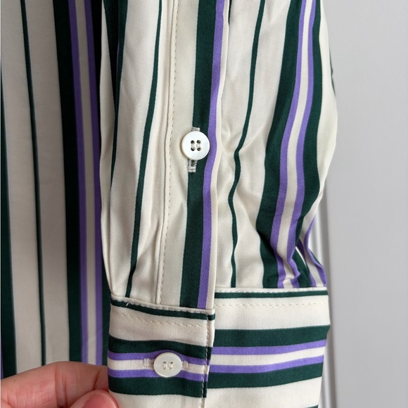 Sezane NWT Max Striped Shirt Green Purple Relaxed Fit Women's Size 34 US Size 2 - Picture 3 of 12